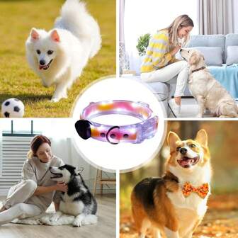 1 件 USB 可充电彩色 LED 发光狗项圈、安全旅行警示项圈、发光宠物牵引绳、防水宠物用品，带 3 种 LED 灯模式，可调节项圈适合颈围 13.78 英寸 - 21.65 英寸