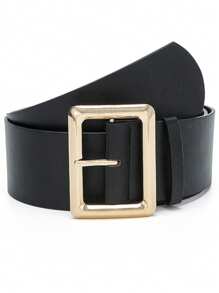 1pc Women's Fashion Black Wide Belt With Gold Square Buckle - Multi-Functional Slim Dress Accessories For Casual Dress Belt Elegant Casual Fall, Autumn, Halloween