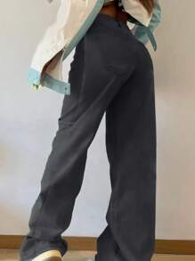 Women's Mid Waist Button Up Front Loose Jeans - Casual And Fashionable Jeans Women -Fall Clothes For Women - Grey - View 6