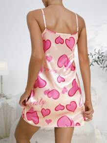 Women's Pink Heart Camisole Non-Elastic Jersey Nightgown