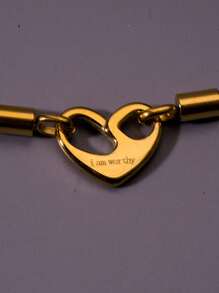 不锈钢爱心吊坠项链 我值得拥有一款刻有男女通用图案的棒状颈链项链，适合作为自己的礼物 - 金色 - 查看 1