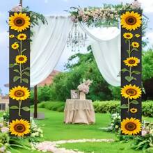 1 para (11,8*70,8 cala/30*180 cm) dwustronna dekoracja drzwi z motywem kwiatowym wiosennym ze wzorem słonecznika, materiał poliestrowy, wisząca ozdoba na werandę Happiness Spring, dekoracja ścienna do wewnątrz/na zewnątrz, lambrekin na drzwi imprezowe, wiszący baner w stylu wiejskim i podwórkowym, wiosenna dekoracja pokoju - nie wymaga zasilania, idealna na przyjęcie świąteczne w domu i na zewnątrz