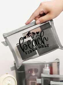 Maestra 网眼化妆包 口红和气垫粉扑收纳 便携式化妆包，椰子树，心形图案 夏威夷风格 透明收纳包 盥洗包 旅行袋，化妆包 化妆包 护肤包 盥洗包 - 彩色 - 查看 5