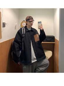 Men's Spring And Autumn New Coat High Street, Spring And Autumn American Retro Work Jacket Versatile Style Men's Wear - 黑色 - 查看 3