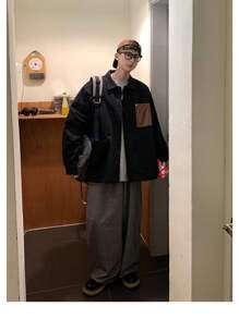 Men's Spring And Autumn New Coat High Street, Spring And Autumn American Retro Work Jacket Versatile Style Men's Wear - 黑色 - 查看 5