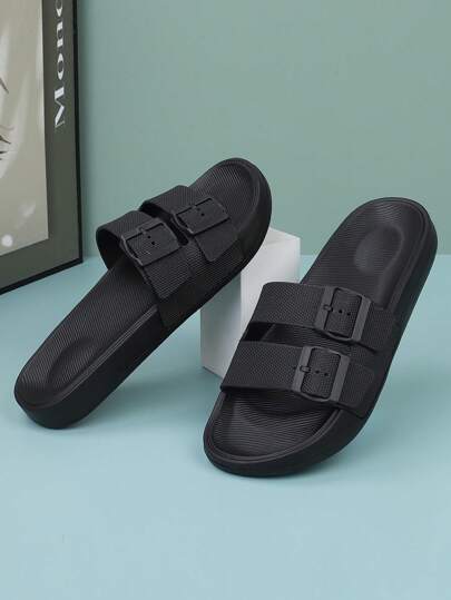 Plus Size Men's Summer Outdoor Adjustable Slides, Anti-Slip Soft Bottom Comfort Casual Slippers For Wide/Fat Feet