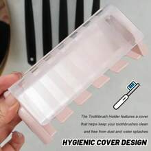 Bathroom Wallmount Toothbrush Holder With Cover 5 Slots Without Drilling Home Bathroom Self Adhered Toothbrush Storage Racks Bathroom Decor Summer - Green - View 7