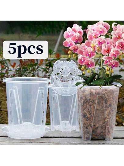 5pcs Transparent Plastic Flowerpot Optional Flowerpot Trays, Easy To View Plant Root Growth Status, Hollow Bottom For Plants Draining Water And Breathing, Prevent Root Rot, Suitable For Small And Medium-Sized Plants Indoor And Outdoor