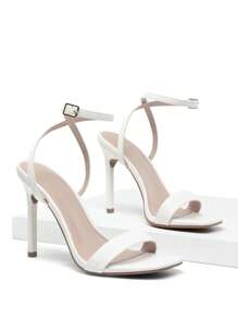 Women Solid Color High Heeled Sandals Open Square Toe Ankle Strap High Stilettos Fashion Wedding Party Club Dance Pumps Sandals - 白色 - 查看 4