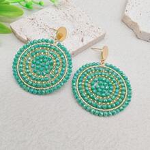 Pendientes de moda de estilo bohemio hechos a mano con diseño circular, pendientes de botón de acero inoxidable adecuados para uso diario o de fiesta de las mujeres
