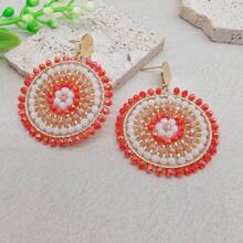 Pendientes de moda de estilo bohemio hechos a mano con diseño circular, pendientes de botón de acero inoxidable adecuados para uso diario o de fiesta de las mujeres