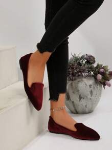 Women's Pointed Toe Colorful Pattern Flat Loafers, New Autumn Outdoor Daily Comfortable Casual Slip-On Canvas Soft Bottom Work Driving Shoes, Versatile Flat Shoes, Random Pattern Designs - Burgundy Velvet - View 2