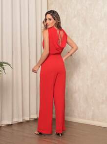 Women's Long Dune Jumpsuit With Exclusive Neckline, Sleeveless And Side Pockets - Sophistication And Comfort - Đỏ - Xem 2