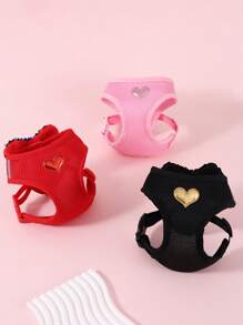 1pc Shiny Heart-Shaped Pet Harness With Pocket, Breathable & Comfortable Material, Sturdy Buckle, Suitable For Small To Medium Cats And Dogs, With Leash