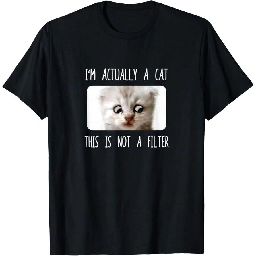 I'm Not A Cat, Sarcastic Funny Cat Filter Meme Zoom Call T-Shirt - Black - View 1