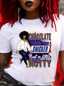 [Breathable Fabric] Women's "Chocolate Thicker Than A Snicker But A Little Nutty" Graphic Tee - Casual Crew Neck, Short Sleeve, Breathable Polyester, Regular Fit - Perfect For Spring & Summer - trắng - Xem 1