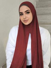 1 pièce Foulard hijab instantané de couleur unie pour femmes avec épingles réglables, en tissu tricoté premium confortable en viscose douce, convient pour les festivals et le port quotidien avec des robes - A - Voir 5