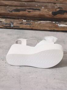 优雅女士高跟凉鞋，带蝴蝶结、水钻、露趾、踝带、厚底，适合日常穿着、派对、婚纱、裤子、裙子、夏季