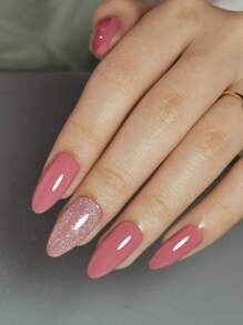 24pcs Long Almond / Short Square Press-On Nails Set, Gentle Minimalist Blush Multi-Color Shimmery Full Coverage Press-On Nails, Suitable For Girls And Ladies As Gifts, Parties, Office Wear, Includes Adhesive Tape And Nail File