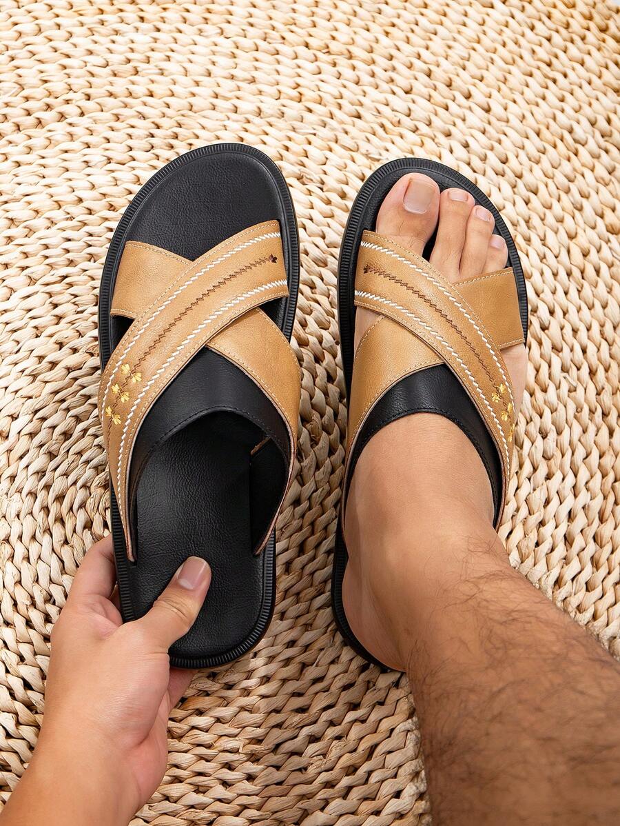 Men's Sandals Men's Arabic Sandals Formal Slippers - Khaki Black - View 1