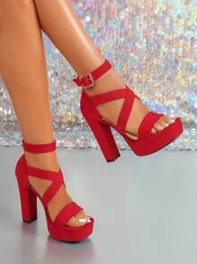Sandalias de tacón alto de moda para mujer con diseño de hebilla, banda elástica cómoda, novedades primavera y verano 2025, sexy para fiestas nocturnas, de puntera cuadrada y tacón grueso impermeable, versátiles y con plataforma