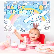 Sanrio 1 pezzo Striscione decorativo per feste di compleanno di cani in giada bianca, tema a cartoni animati, decorazioni perfette per feste di doccia, arredo camera da letto, sfondi per foto e cabine, 210 cm x 150 cm e 100 cm x 75 cm