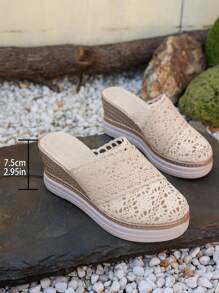 New Summer Ladies Thicker Sole Closed Toe Sandals, Lace & Mesh Design Slip-On Comfy Non-Slip Casual Slippers