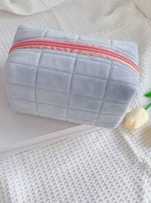 1 pieza Bolsa cosmética portátil, Neceser de maquillaje para mujer, Bolsa de aseo de unicolor con cremallera, Caja de almacenamiento de maquillaje, Artículos esenciales de viaje, Bolsillo con cremallera para lápiz labial, brochas de maquillaje, sombras de ojos o productos de cuidado de la piel - Multicolor - Ver 10