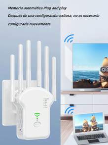 ONEEKA Wireless Repeater Wifi Signal Booster, High Speed And Stability, Signal Through Walls, 300M Single Frequency, 6 Antenna Strong Signal Router - 白色 - 查看 2