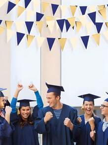 15pcs/Set-Navy Blue Gold And Beige Party Decorations Royal Blue Gold Triangle Flag Pennant Banner Bunting For Graduation Birthday Wedding Bridal Shower Nautical Party Decorations Supplies,1181inch Colorful Pennants Flags Multicolor Bunting String Pennants In Bulk, Grand Opening, Carnival Themed Birthday Party Decoration Outdoor Activities Classroom Decoration