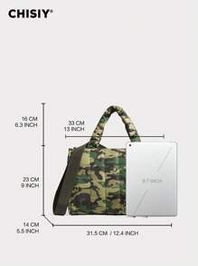 CHISIY Bolso de mano de lona con estampado de camuflaje verde, hecho a mano, con correa para el hombro, de gran capacidad, estilo casual y minimalista, unisex, adecuado para el trabajo, los viajes, las compras y los negocios, un regalo ideal para el Día de San Valentín y Año Nuevo, ideal para chaquetas de plumas de otoño/invierno