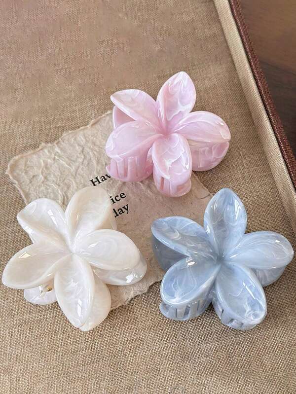 3 pièces/1 pièce Femmes Pinces à cheveux en plastique en forme de fleur rose, blanche, bleue de 8 cm/3,15 pouces, grande taille mignonne, pince à cheveux légère, pince à mâchoire, pince à cheveux, pince à cheveux