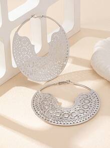 1 Pair Vintage Oversized Hollow Floral Pattern Totem Metal Geometric Drop Hoop Earrings For Women