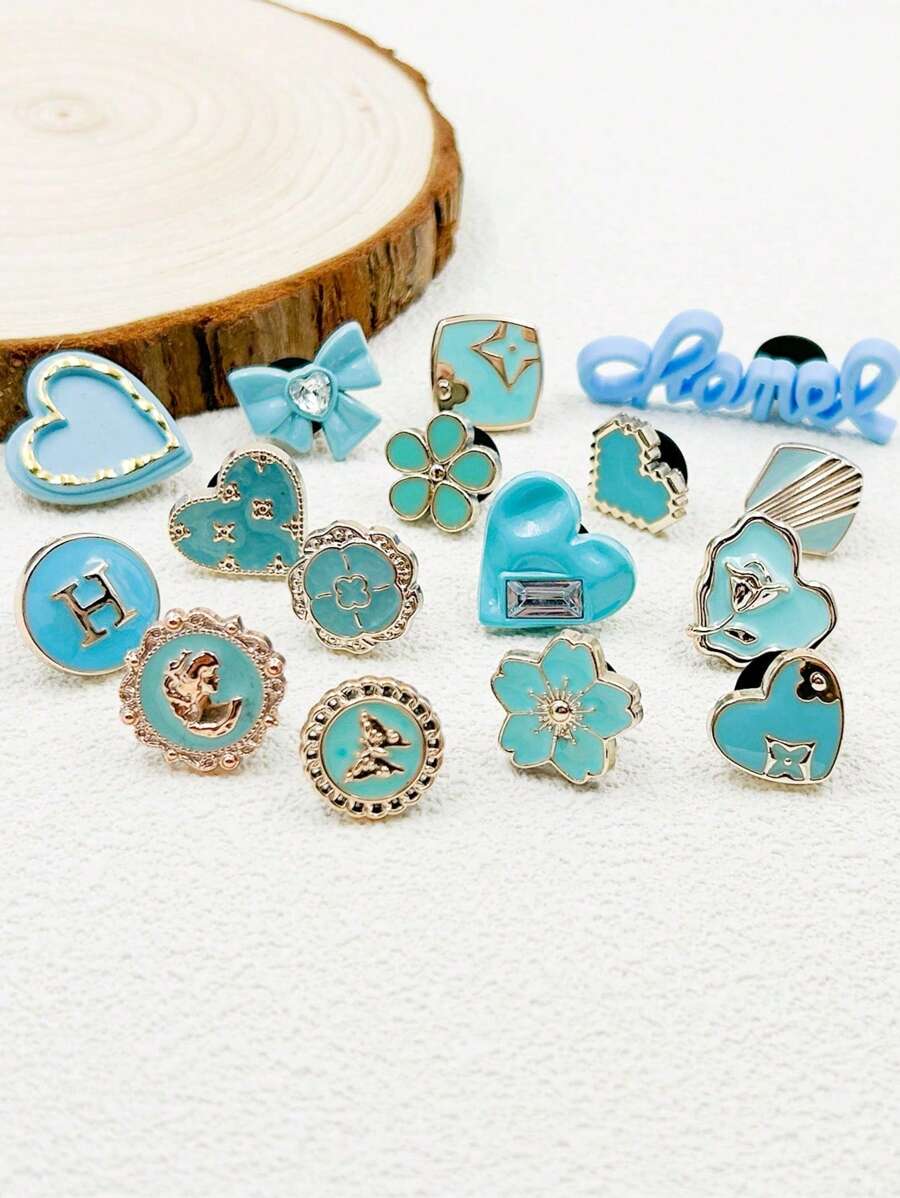 16pcs Elegant & Cute Resin Pearl, Butterfly, Heart Shoe Decoration Set, Suitable For Casual, Wooden, And Sandal Shoes, Design Great For Girls Party Gifts And Creative Presents - Multicolor - View 1