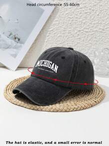 1pc Unisex Casual "Michigan The Great Lakes State" Washed Letter Printed Adjustable Baseball Cap, Outdoor Sports Fashion Streetwear Head Accessory, All Season