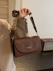Bolso de hombro cuadrado de correa ancha estilo vintage chic - Bolso cruzado con solapa de unicolor y elegante con correa ajustable para mujeres - Perfecto para uso diario y viajes