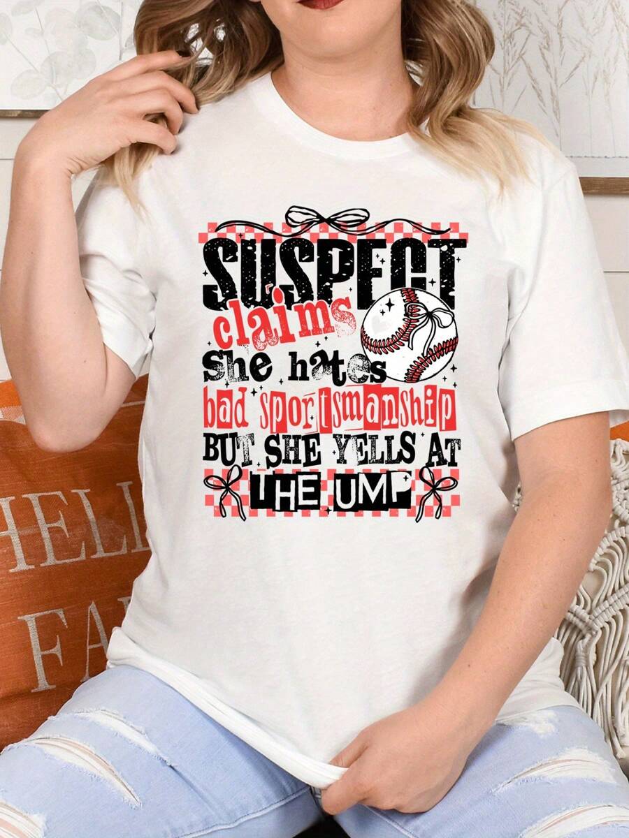Suspect Claims Baseball T-Shirt Funny Baseball Game Day Baseball Retro Checkered Tee Baseball Shirt Design Baseball Game Day, Loose Style For Women, Perfect For Holiday Parties & Gift, Comfort Fit Short Sleeve Classic Heavy Cotton T Shirt Printed Graphic Tee Women's Casual Short-Sleeved Top, Comfort Fit Short Sleeve Classic Heavy Cotton T Shirt Printed Graphic Tee Women's Casual Short-Sleeved Top