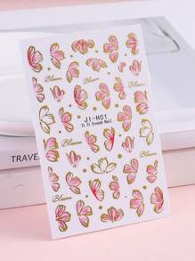 2 fogli di adesivi per unghie con fiori di ciliegio bronzati, bordo in pizzo dorato, petali rosa floreali primaverili 3D, decorazioni per manicure fai-da-te, affascinanti