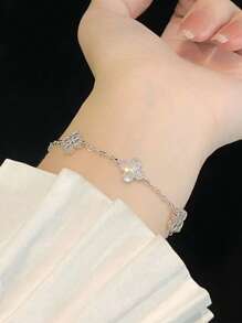 1pc Delicate Four Leaf Clover Bracelet Ladies Jewelry For Women 925 Sterling Silver Lucky Chain Bracelet Fine Jewelry Gift For Sisters Friendship