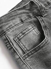 Calça jeans casual masculina com bolso elástico desgastado - Cinza claro - Ver 4