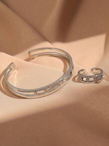 rakol 2 Stücke Set glänzender minimalistischer goldener runder Armreif & Ring Set, Alltagsschmuck Geschenke für Frauen