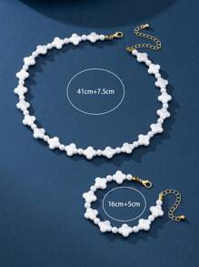 1 Set Fashion Faux Pearl Clover Bracelet & Necklace Set