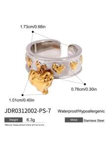 Uworld 1Pc Women's Fashion Heart Pattern Ring Liquid Metal Style Heart Pendant Stainless Steel Ring 18K Gold Plated Suitable For Daily Wear Parties And Festivals