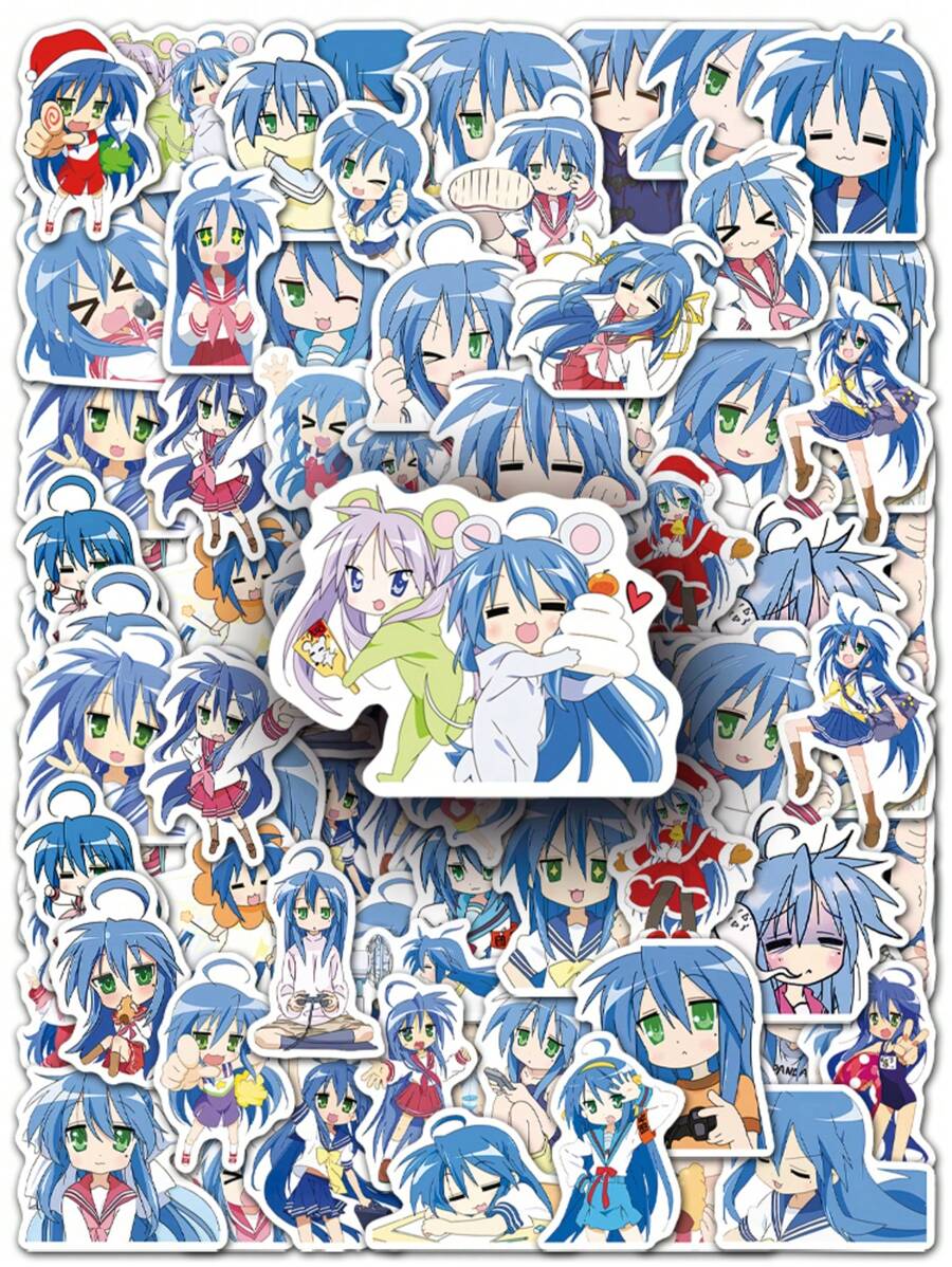 50pcs Cute Lucky☆Star Izumi Konata Mix 1.5-2.0 Inches PVC Cartoon Waterproof Graffiti Stickers For Office Supplies Phone Motorcycle Helmet Computer Cars Guitar Boot Home