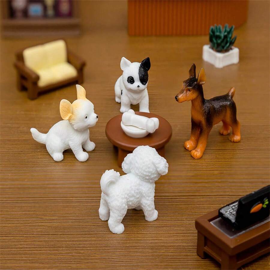4pcs/8pcs Creative Cute Simulation Pet Dog Animal Decor Accessories Mini Figurines For Car/Desktop