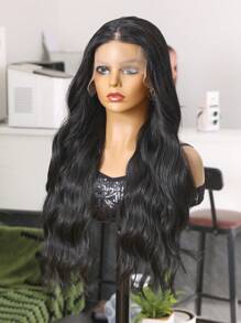 Peluca sintética con parte 13X4X1, cabello ondulado de 26 pulgadas de color negro, fabricada con fibra sintética importada de Japón, resistente al calor. Peluca sintética de alta calidad, suave y natural, ideal para uso diario.