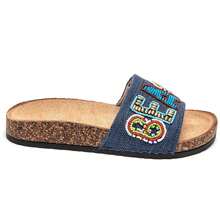 Sandalias con suela gruesa y bordado de perlas - Azul - Ver 3