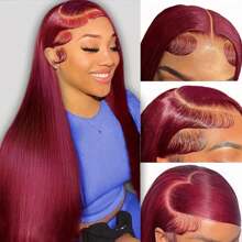 250% Full Straight Lace Front Wig Human Hair Wigs Transparent 13x4  Lace Frontal Wig For Women Bone Straight Brazilian Human Hair Lace Wig With Full Edges Baby Hair Pre Plucked Straight Wig Natural Black #1B,99J Burgundy - S1/99J - 查看 1