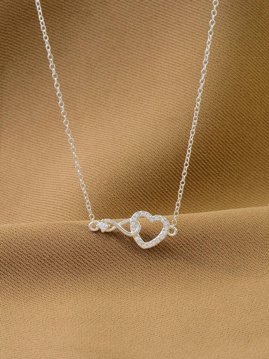 永恒时尚爱心吊坠项链S925纯银精致高端设计轻奢日常聚会休闲度假女士锁骨链 - 銀色 - 查看 1