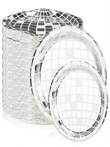 10个/50个装迪斯科纸盘，银色箔纸一次性纸盘，70年代迪斯科派对用品，单身派对迪斯科球甜点餐盘，生日70年代迪斯科派对婚礼，包含7英寸/9英寸纸盘、9盎司纸杯和餐巾纸 - 彩色 - 查看 9